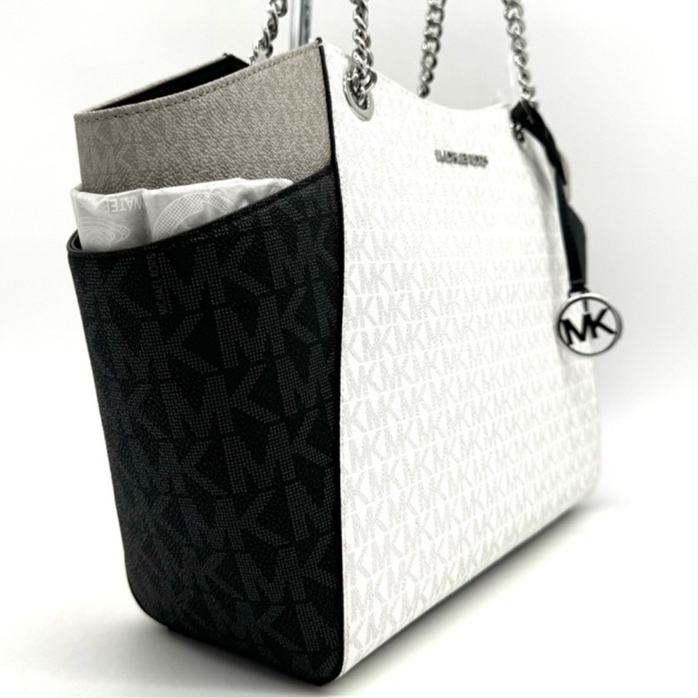 Michael Kors Large Jet Set Travel Chain Shoulder Bag Optic White Multi - Picture 4 of 11
